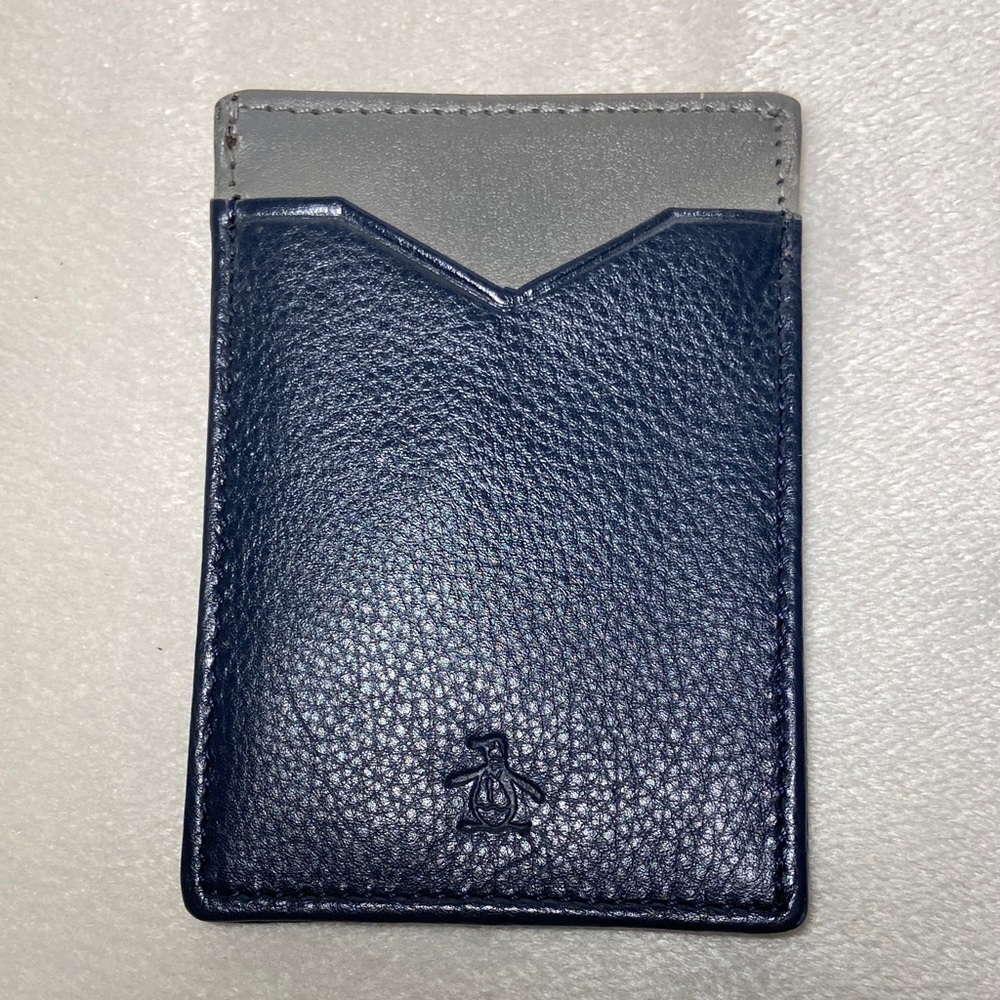 Original Penguin Genuine Premium Leather Credit Card Case Wallet Navy Blue/Gray